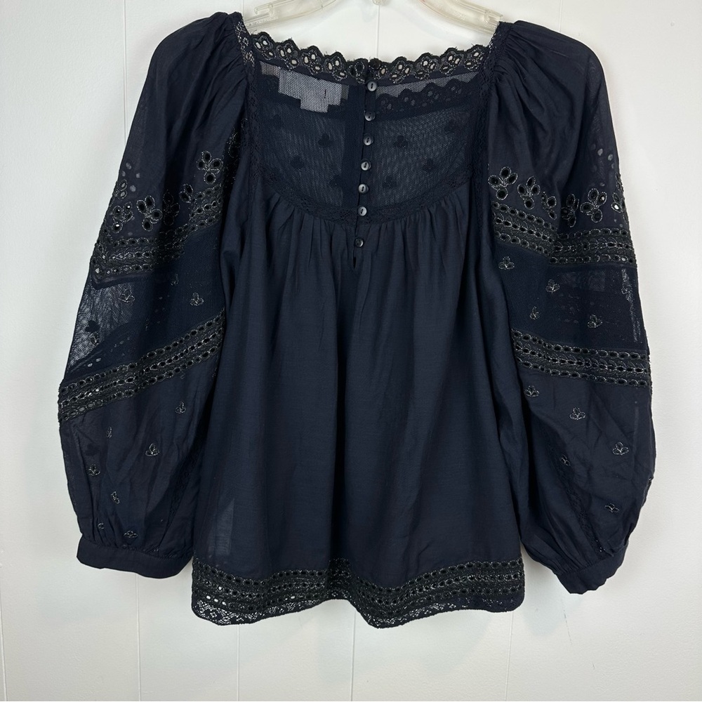 Anthropologie Jaslyn Embroidered Peasant Top Navy Size S - Picture 9 of 15